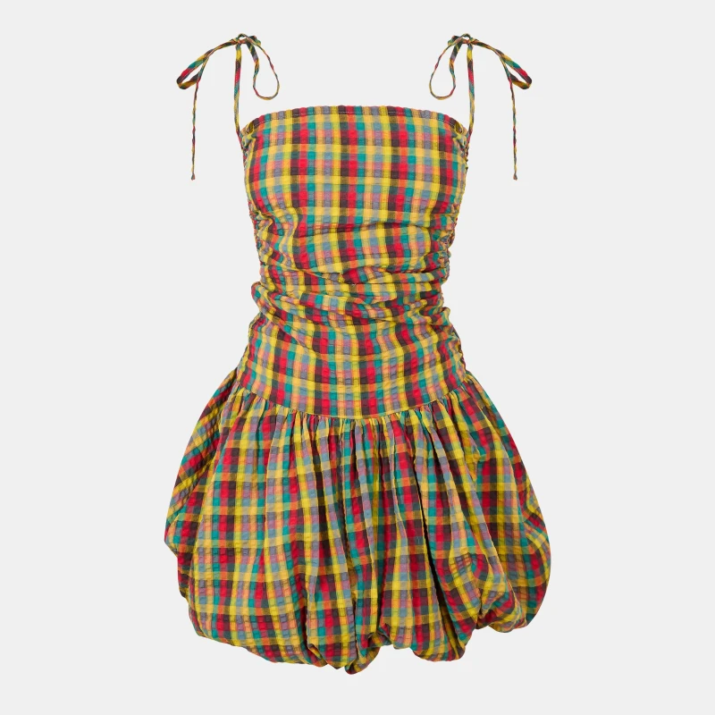 Image of AmyLynn Womens Alexa Ultra Peplum Dress Red/Green Chk female 6 (XS)