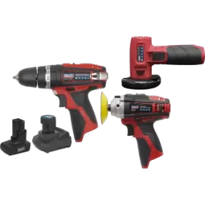 Image of Sealey CP1200 12v Cordless 3 Piece Power Tool Kit 1 x 1.5ah & 1 x 3ah Li-ion Charger Bag