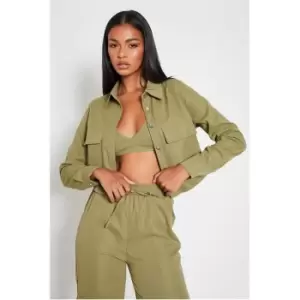 Image of I Saw It First Oversized Collared Shirt With Pockets - Green