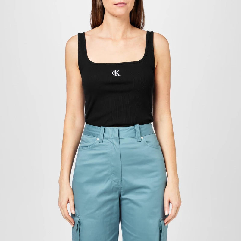 Image of Calvin Klein Jeans Cropped Monogram Tank Top - Black 14