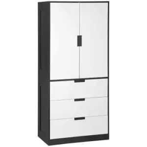 Image of HOMCOM 2 Door Wardrobe White Wardrobe With 3 Drawer and Hanging Rod For Bedroom
