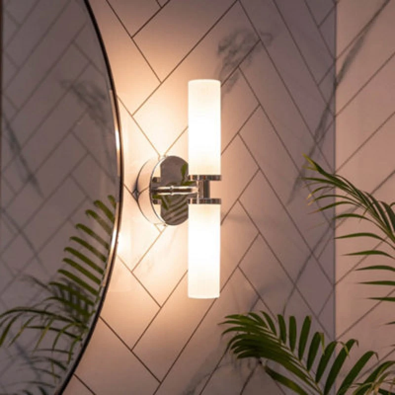 Image of ValueLights ValueLights Canya Up Down 2 Way IP44 Bathroom Frosted Reeded Glass Wall Light with LED Bulbs in Silver Silver One Size Unisex 505940603407