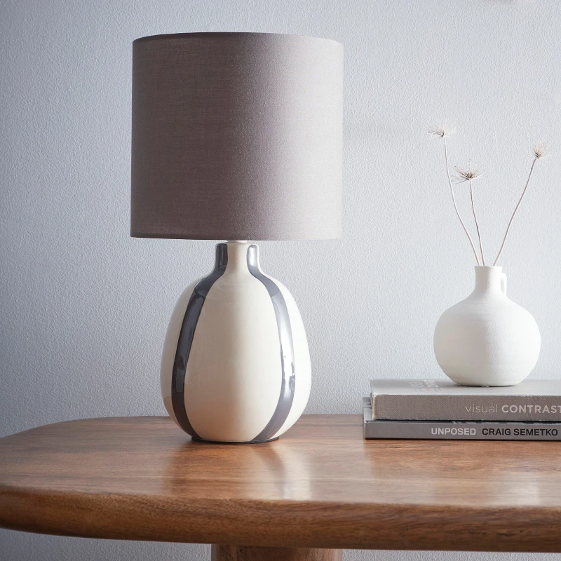 Image of K Living Toga Grey Stripe Ceramic Table Lamp Grey unisex One Size