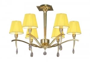 Image of Semi Flush Ceiling Round 6 Light E14, Polished Brass with Amber Cream Shades And Clear Crystal