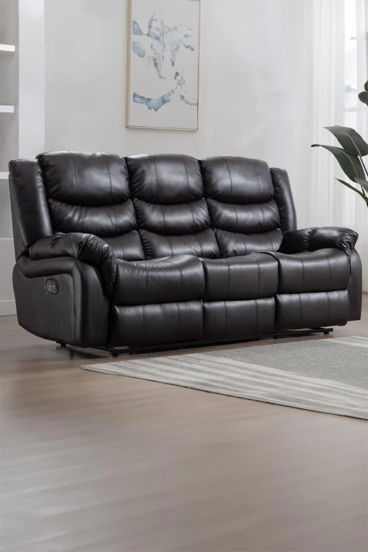 Image of More4Homes Seattle Electric High Back Bonded Leather Recliner 3 Seater Sofa (Brown)