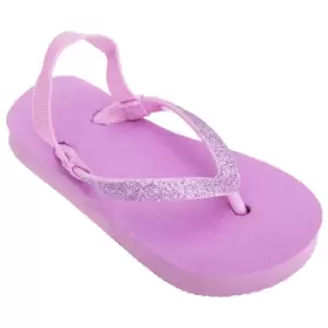 Image of FLOSO Childrens Girls Plain Toe Post Flip Flops With Glitter Strap (UK Child 6-7) (Purple)