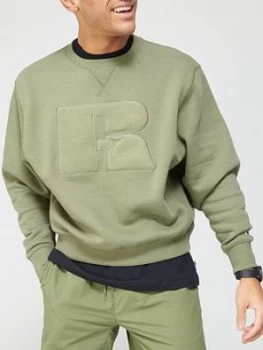 Image of Russell Athletic Brushed Logo Crew Neck Sweatshirt - Khaki
