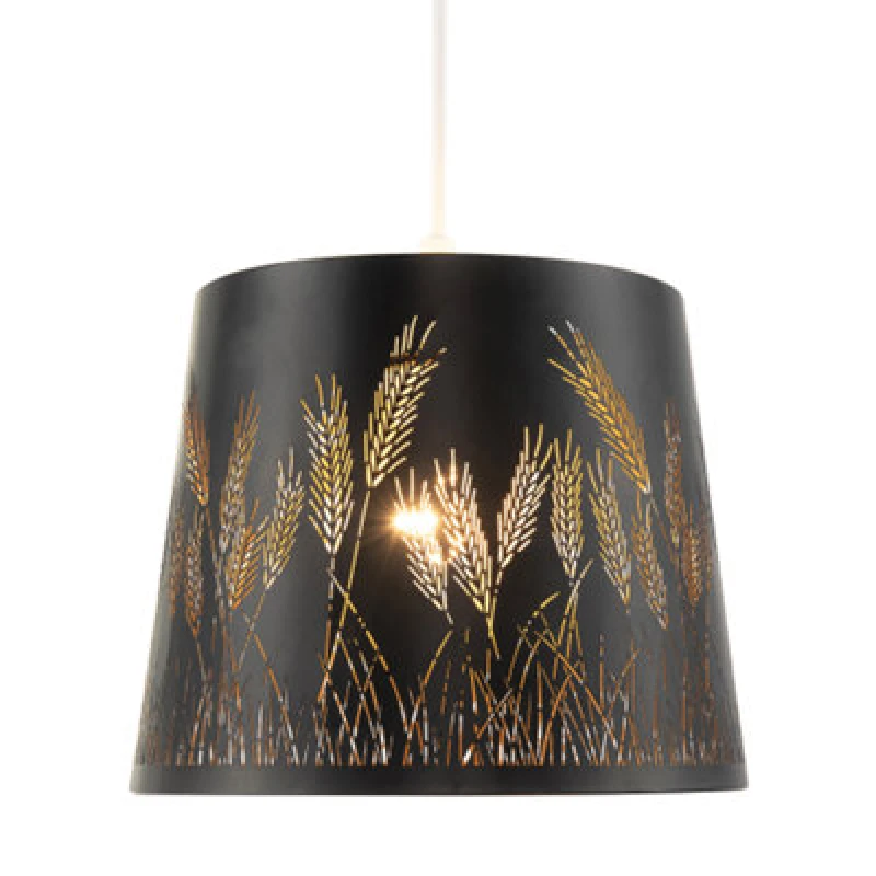 Image of Happy Homewares Corn Field And Grass Laser Cut Black Pendant Shade With Gold Inner
