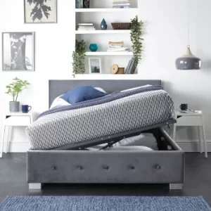 Image of Side Opening Ottoman Storage in Grey Plush Velvet, Double