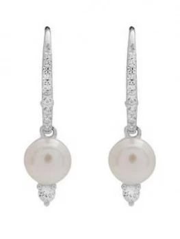Image of Simply Silver Sterling Silver 925 Freshwater Pearl Cubic Zirconia Hoop