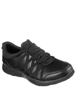 Image of Skechers Slip On Bungee Slip Resistant Workwear Trainers, Black, Size 6, Women