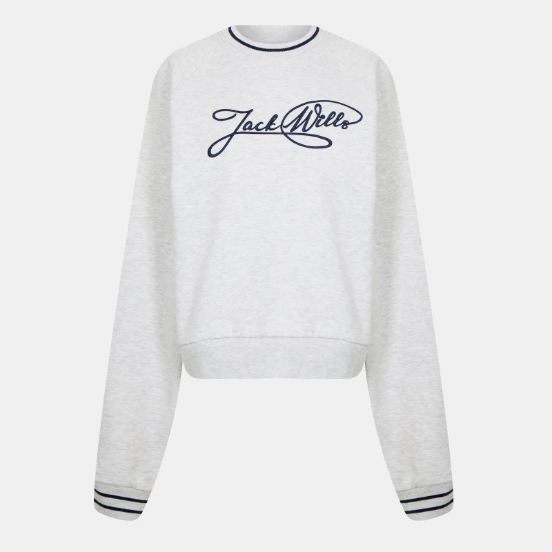 Image of Jack Wills Womens JW Sport Stripe Crew Sweatshirt Light Heather female 10 (S)