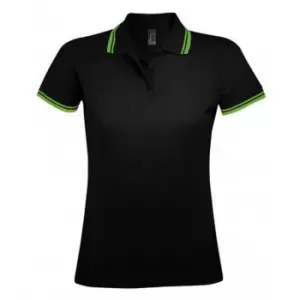 Image of SOLS Womens/Ladies Pasadena Tipped Short Sleeve Pique Polo Shirt (S) (Black/Lime)