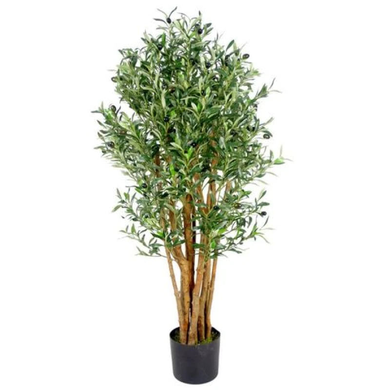 Image of Leaf 125cm Leaf Design UK Realistic Artificial Olive Tree in Black Plastic Pot Green