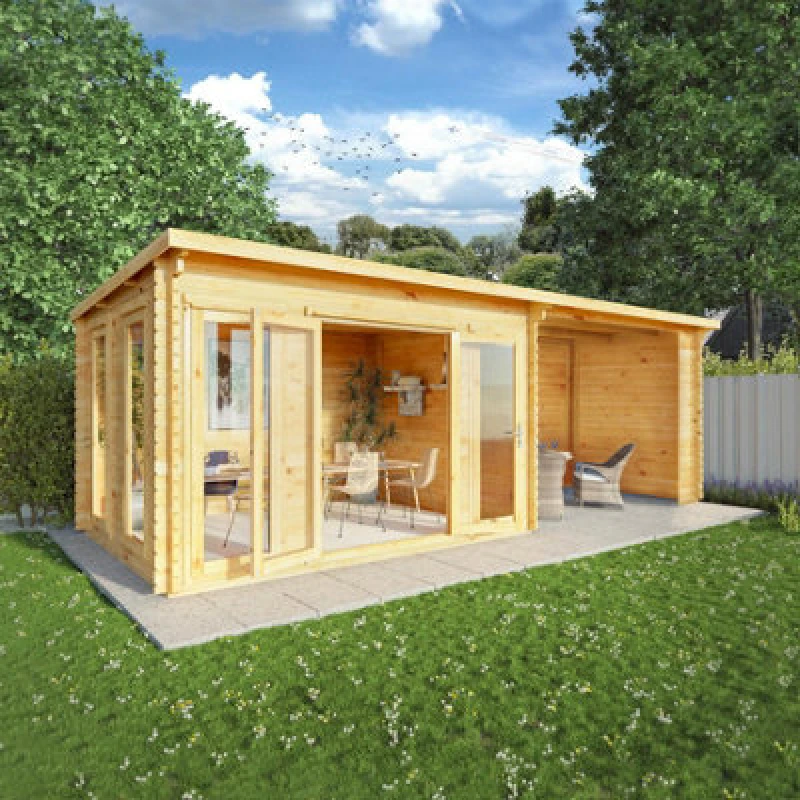 Image of Waltons 7M X 3M Wooden 28mm Log Cabin With Patio Area Pent Summerhouse Garden Room 23ft X 10ft