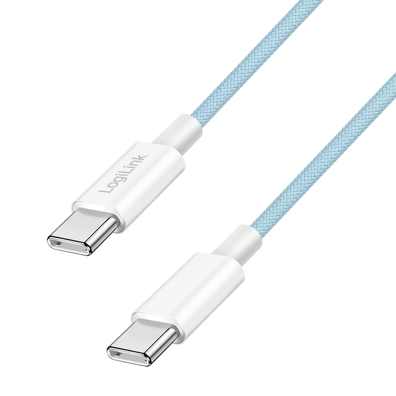 Image of LogiLink USB 2.0 Type-C cable. C/M to C/M. nylon jacket. 60W. blue. 1.