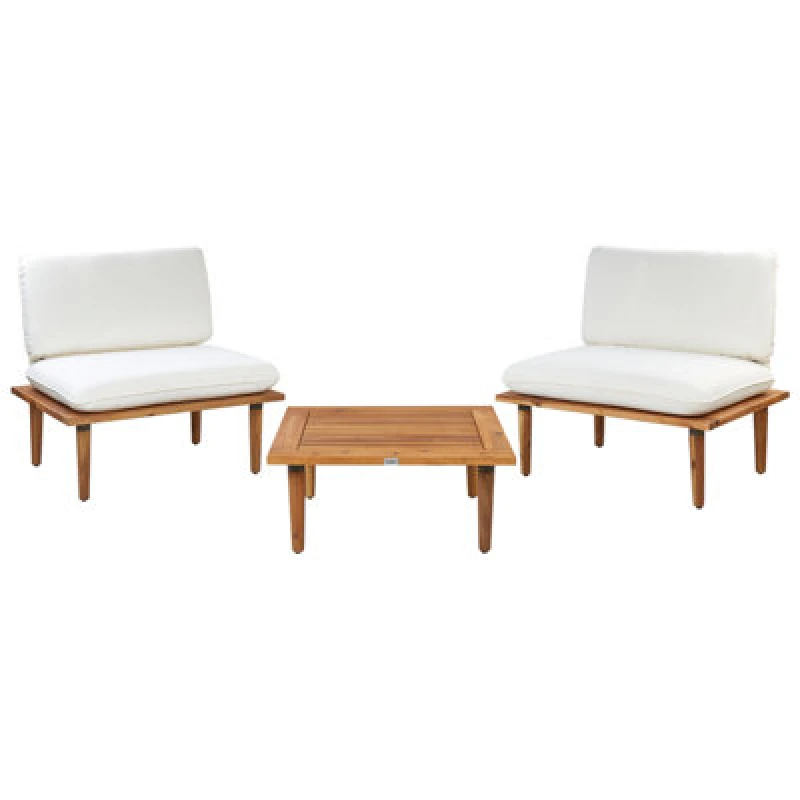 Image of Beliani Garden Lounge Set With Table 2 Seater Frascati Modular Certified Acacia Wood Off-White
