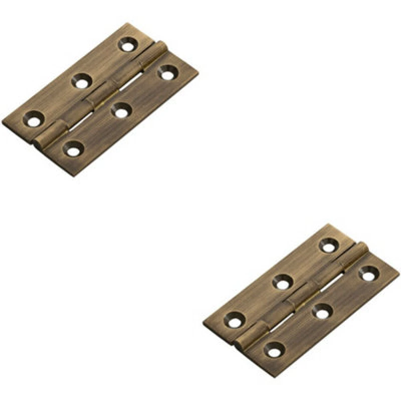 Image of Loops 2x PAIR 64 x 35 x 2mm Cabinet Hinge Antique Brass Small Cupboard Door Metallics