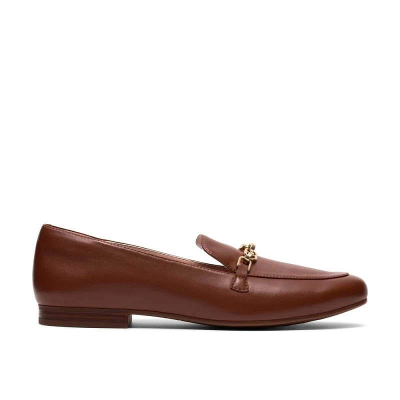 Image of Clarks Womens Tamna Iris Tan Leather Loafers, Slip Ons in Brown Size: 6-Standard Fit Brown Female 6-Standard Fit
