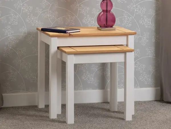Image of Seconique Panama White and Waxed Pine Nest of Tables
