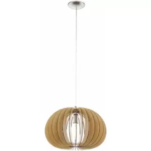 Image of Pendant Light Colour Satin Nickel Shade Maple Wood Bulb Pumpkin Shape E27 1x60W