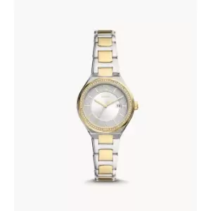 Image of Fossil Womens Eevie Three-Hand Date Two-Tone Stainless Steel Watch - Gold / Silver