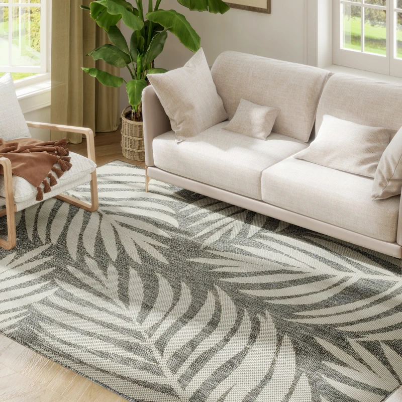 Image of HOMCOM HOMCOM Easy-Cleaning Machine Washable Area Rug for Patio, Garden, Grey Size: 160cm x 230cm Grey 160cm x 230cm Unisex 5063603154315