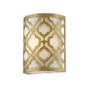Image of Wall Light Metal Outer Shade Cream Linen Shade Distressed Gold LED E27 60W