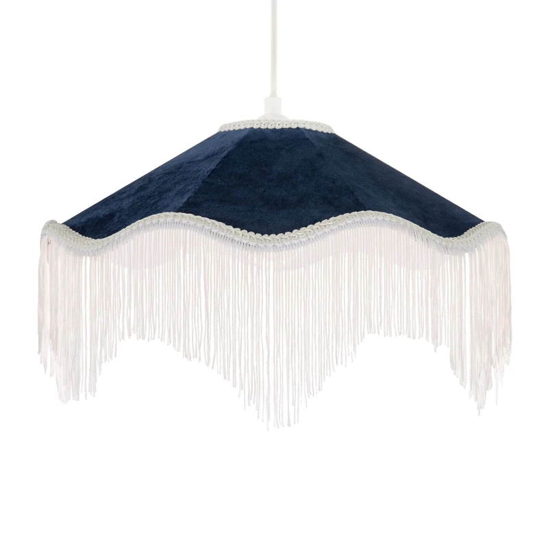 Image of Happy Homewares Ornate Victorian Shape Pendant Light Shade in Midnight Blue Velvet Midnight Unisex