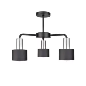 Image of Luce Multi Arm Semi Flush Ceiling Light Black, Silver, 44cm, 3x E27