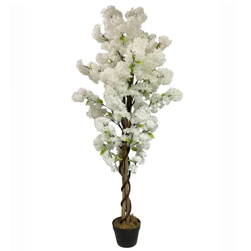 Image of Leaf Artificial Blossom Tree White 150cm 5ft Realistic Faux House Plant Fully Potted Botanik White
