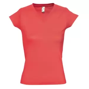 Image of SOLs Womens/Ladies Moon V Neck Short Sleeve T-Shirt (L) (Coral)