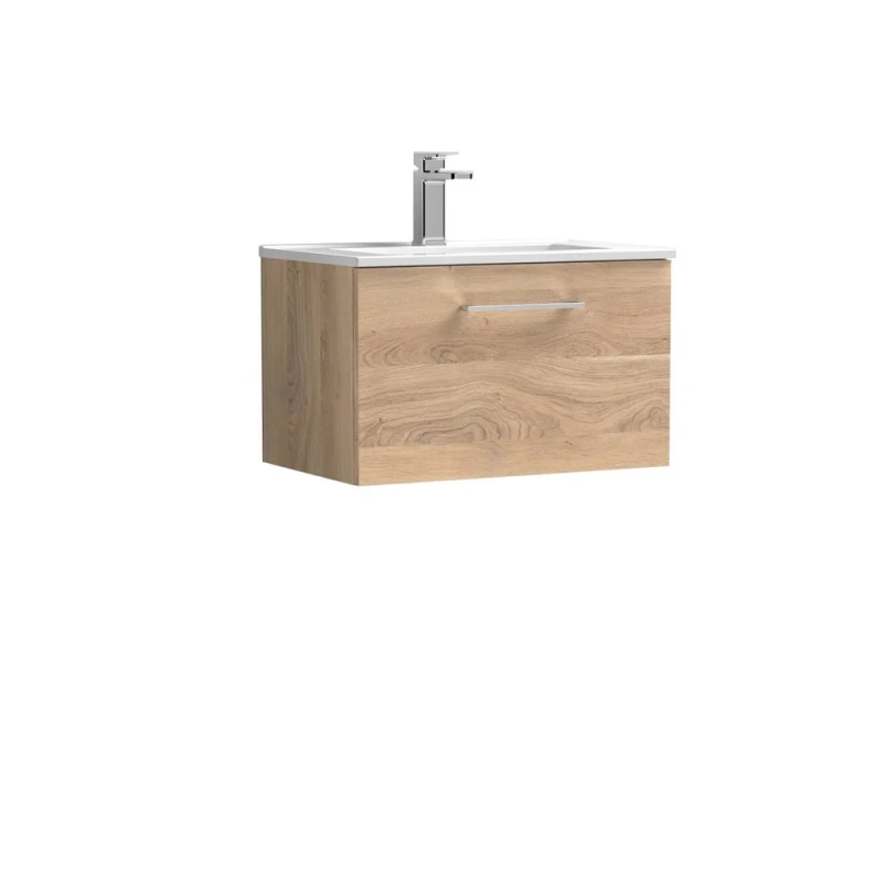Image of Balterley Bathroom 1 Soft Close Drawer, Wall Hung Vanity Unit, Light Oak, 600mm in Brown Brown Unisex