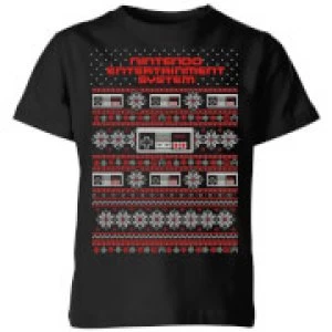 Image of Nintendo NES Pattern Kid's Christmas T-Shirt - Black - 3-4 Years