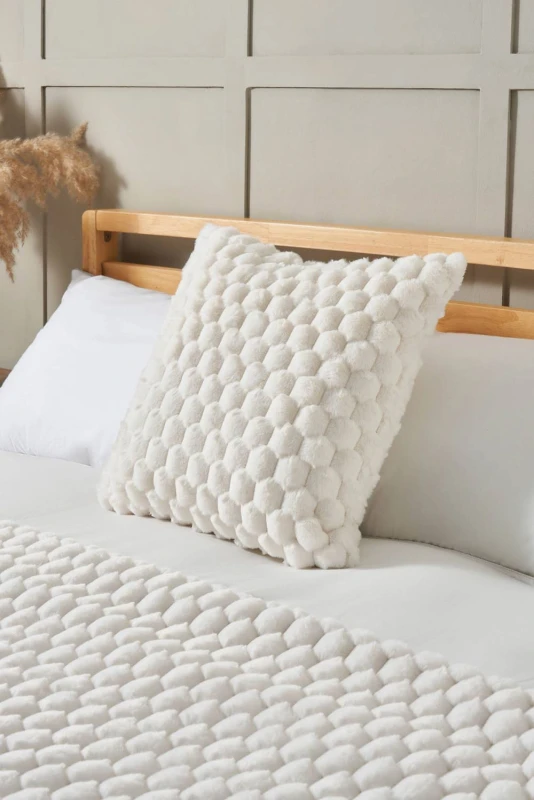 Image of BHS Honeycomb Faux Fur Cushion in Cream Cream Unisex