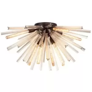 Image of Luminosa 8 Light E27, Semi Flush Brown Oxide , Champagne Gold Glass