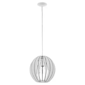 Image of Pendant Ceiling Light Colour White Steel Shade White Wooden Slats Bulb E27 1x60W