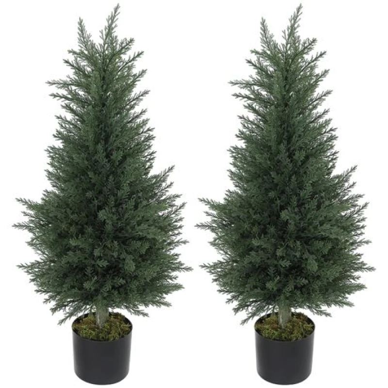 Image of HOMCOM HOMCOM Set of 2 Decorative Artificial Plant, Fake Plants for Home Decor in Green Green One Size Unisex 5063603219755