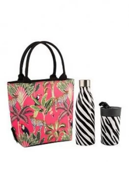 Image of Summerhouse By Navigate Madagascar Insulated Lunch Tote Cheetah / Coral Plus Stainless Steel Drinks Bottle & Travel Mug