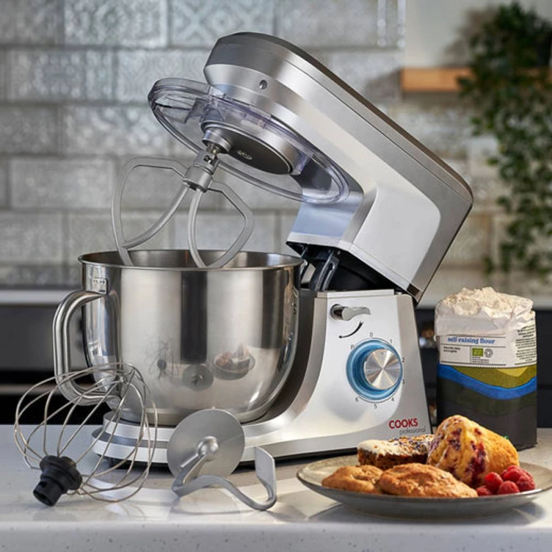 Image of Cooks Professional Stand Mixer 1200W with 6 Speeds, Pulse Function, 7L Mixing Bowl in Silver Silver Unisex