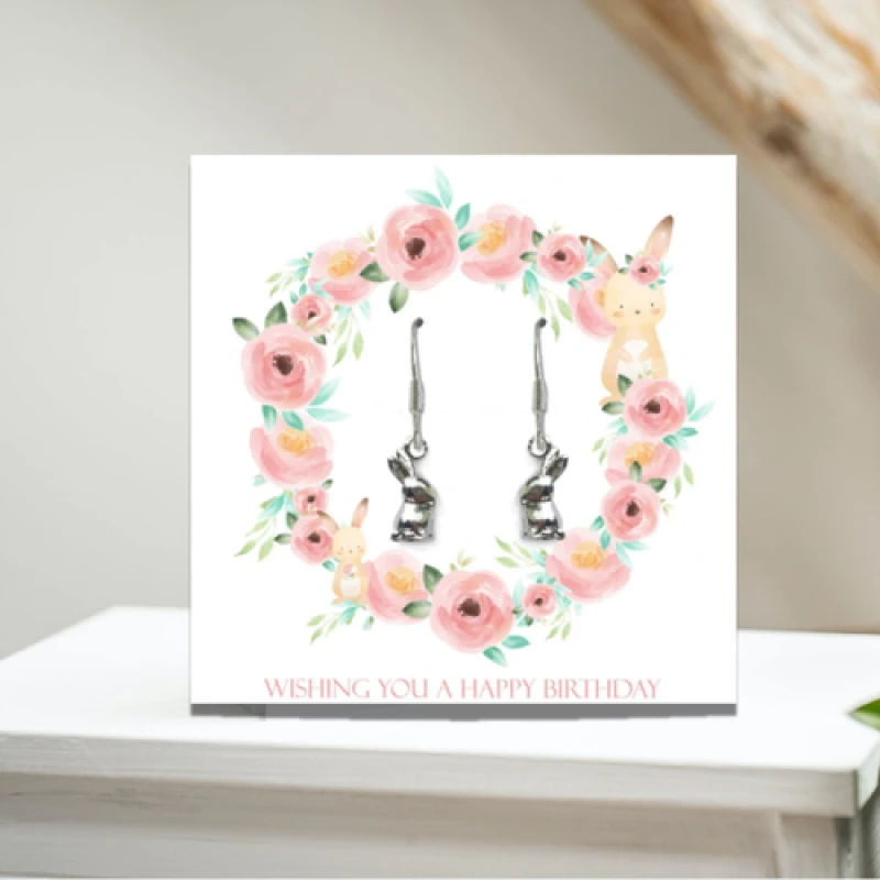 Image of Aye Do Gifts Happy Birthday Bunny Earrings & Gift Card