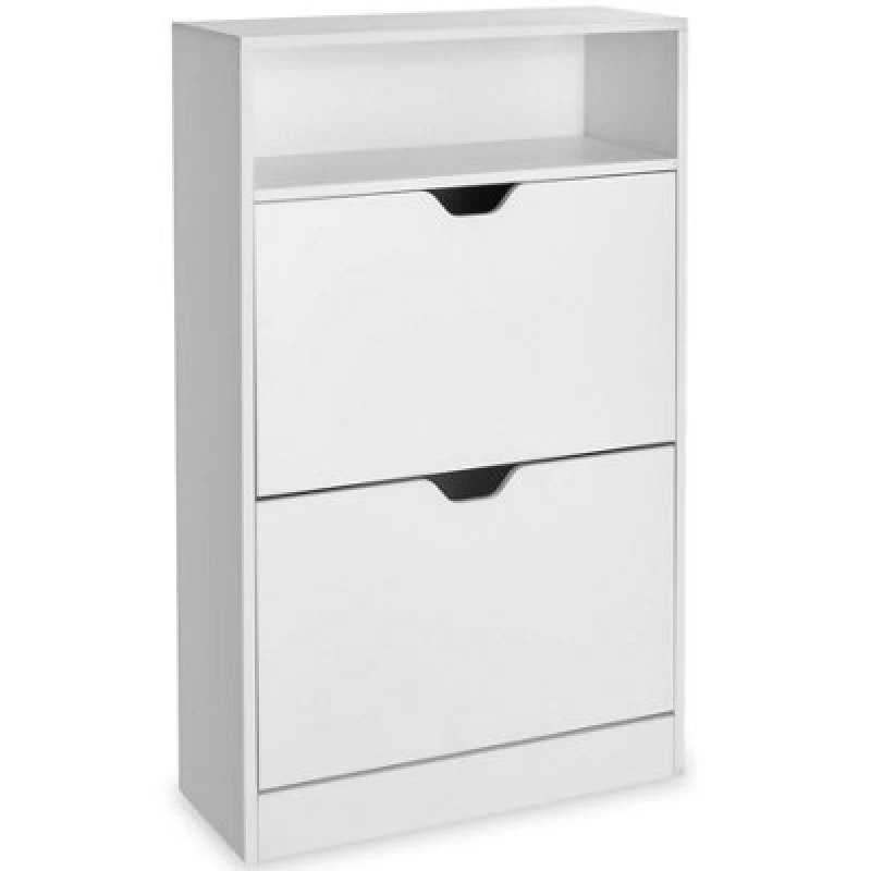 Image of Tectake Shoe Cabinet Calea - 2 Tilt Compartments For 12 Pairs Of Shoes, Open Shelf Space - 60 Cm - White