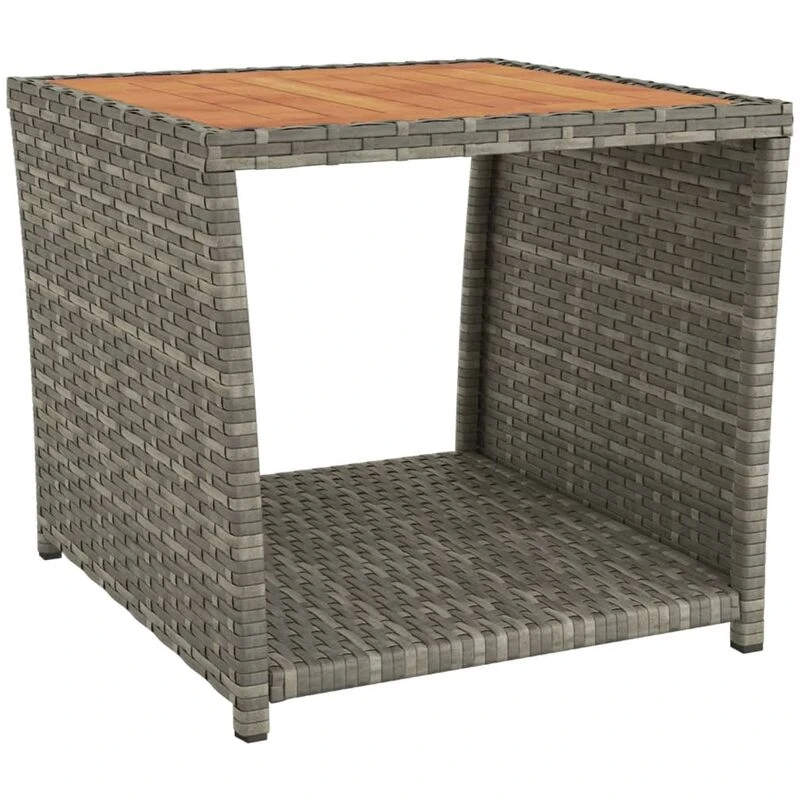 Image of VIDAXL Tea Table with Wooden Top Grey Poly Rattan&Solid Wood Acacia Vidaxl 319559