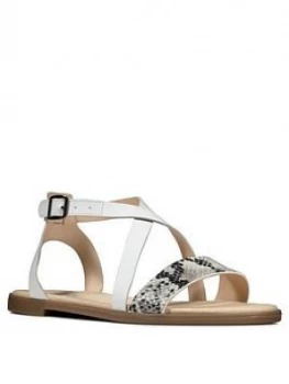 Image of Clarks Bay Rosie Leather Flat Sandal - Grey Snake