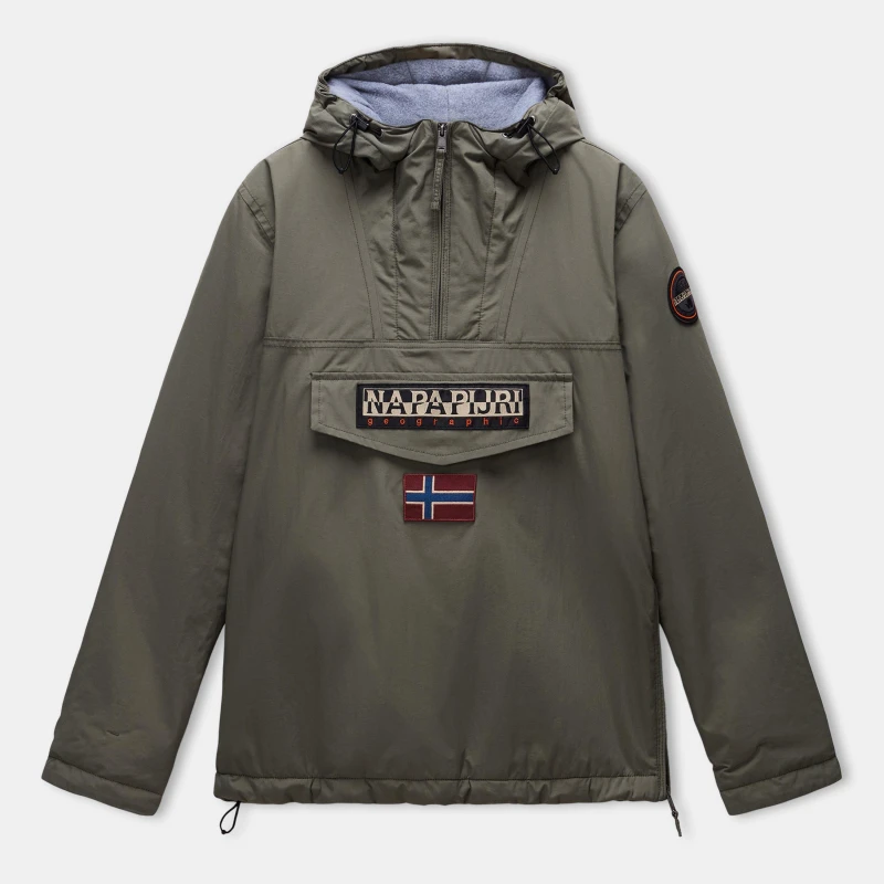 Image of Napapijri Mens Rainforest Water Resistant Hooded Long Sleeve Rain Anorak Tea Leaf male M