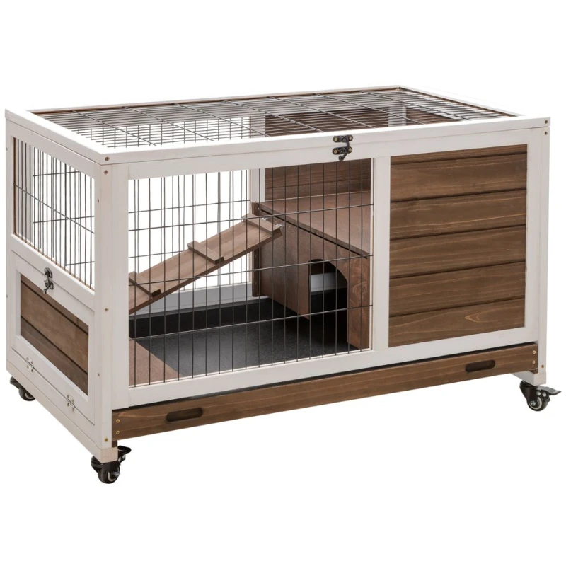 Image of PawHut Wood Elevated 2-Floor Rabbit/Guinea Pig Hutch, Brown D51-126BN