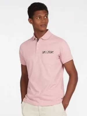 Image of Barbour Hirst Tartan Pocket Polo Shirt, Pink Size M Men