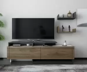 Image of Tamy TV Stand TV Cabinet TV Unit with Two Cabinets and Wall Mounted Shelves