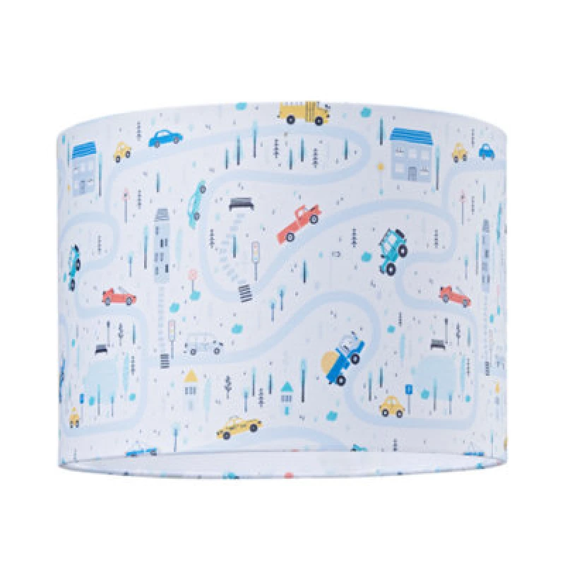 Image of Happy Homewares Little Ones Play Village Lamp Shade - Town City Car Roads Map With Cars & Trucks