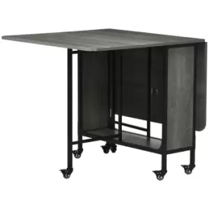 Image of HOMCOM Mobile Drop Leaf Table Folding Kitchen Table Extendable Dining Table With 6 Wheels and Storage Shelf
